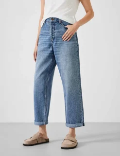 Boyfriend Mid Rise Cropped Turn Up Jeans