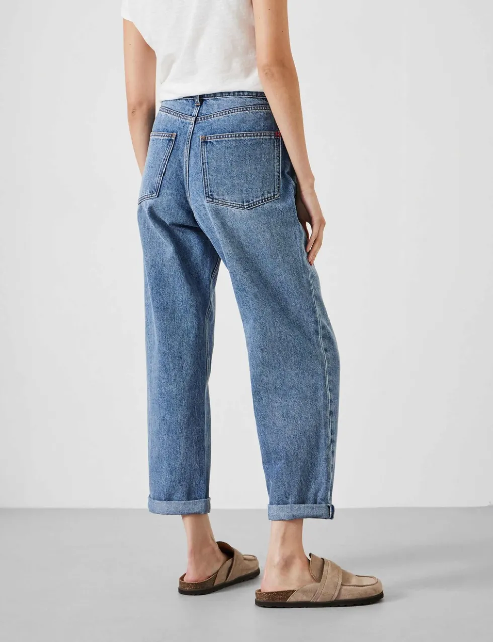 Boyfriend Mid Rise Cropped Turn Up Jeans