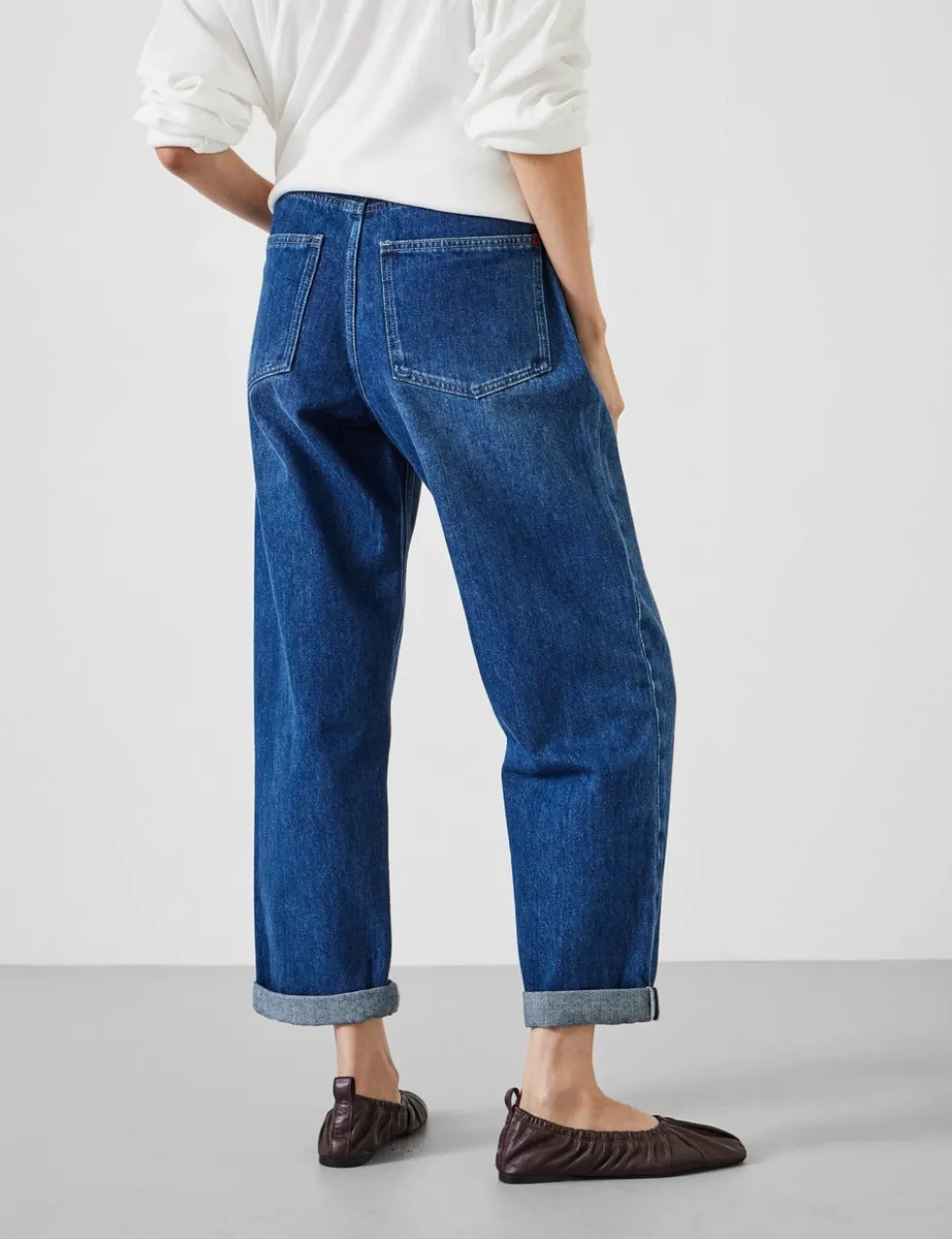 Boyfriend Mid Rise Cropped Turn Up Jeans