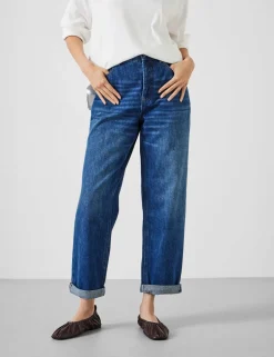 Boyfriend Mid Rise Cropped Turn Up Jeans