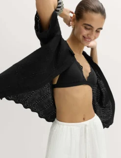 Broderie Collared Cutwork Detail Shirt with Linen