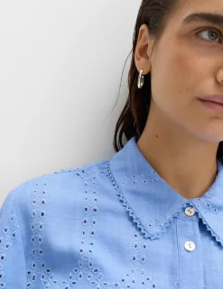 Broderie Collared Cutwork Detail Shirt with Linen