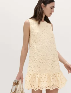 Broderie Cutwork Detail Mini Shift Dress