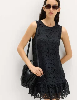 Broderie Cutwork Detail Mini Shift Dress