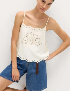 Broderie Tie Side Cami Top with Linen