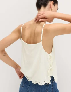 Broderie Tie Side Cami Top with Linen