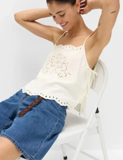 Broderie Tie Side Cami Top with Linen