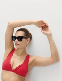 Broderie Trim Sculpt Padded Plunge Bikini Top