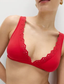 Broderie Trim Sculpt Padded Plunge Bikini Top