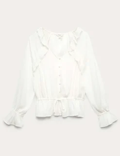 Broderie V-Neck Frill Detail Blouse