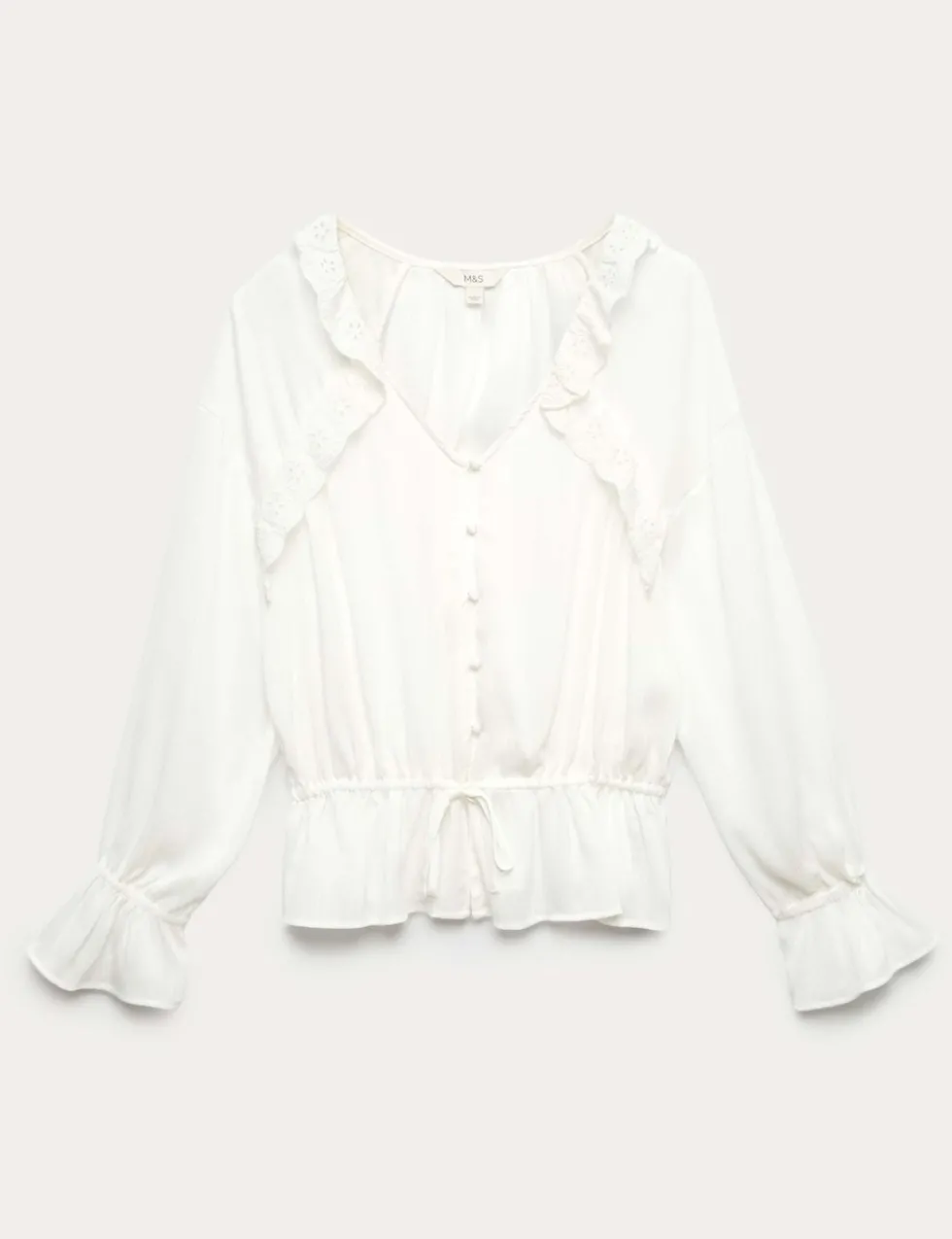 Broderie V-Neck Frill Detail Blouse
