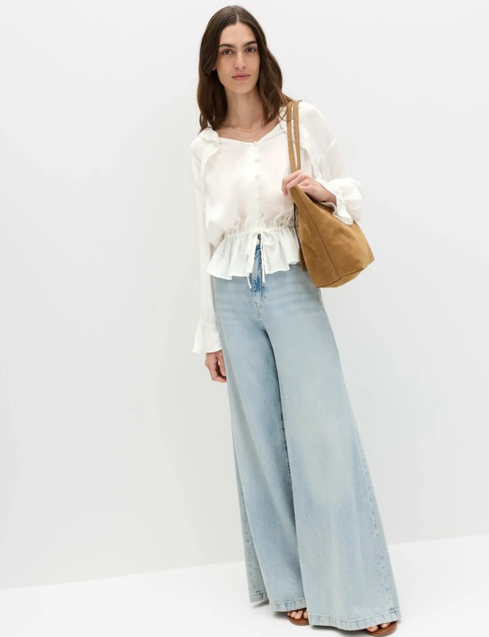 Broderie V-Neck Frill Detail Blouse