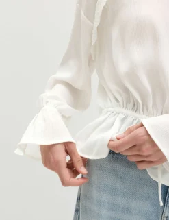 Broderie V-Neck Frill Detail Blouse