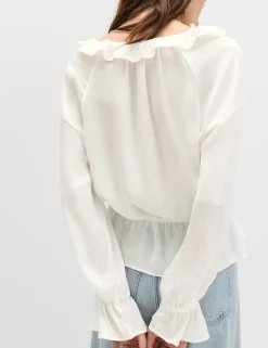 Broderie V-Neck Frill Detail Blouse