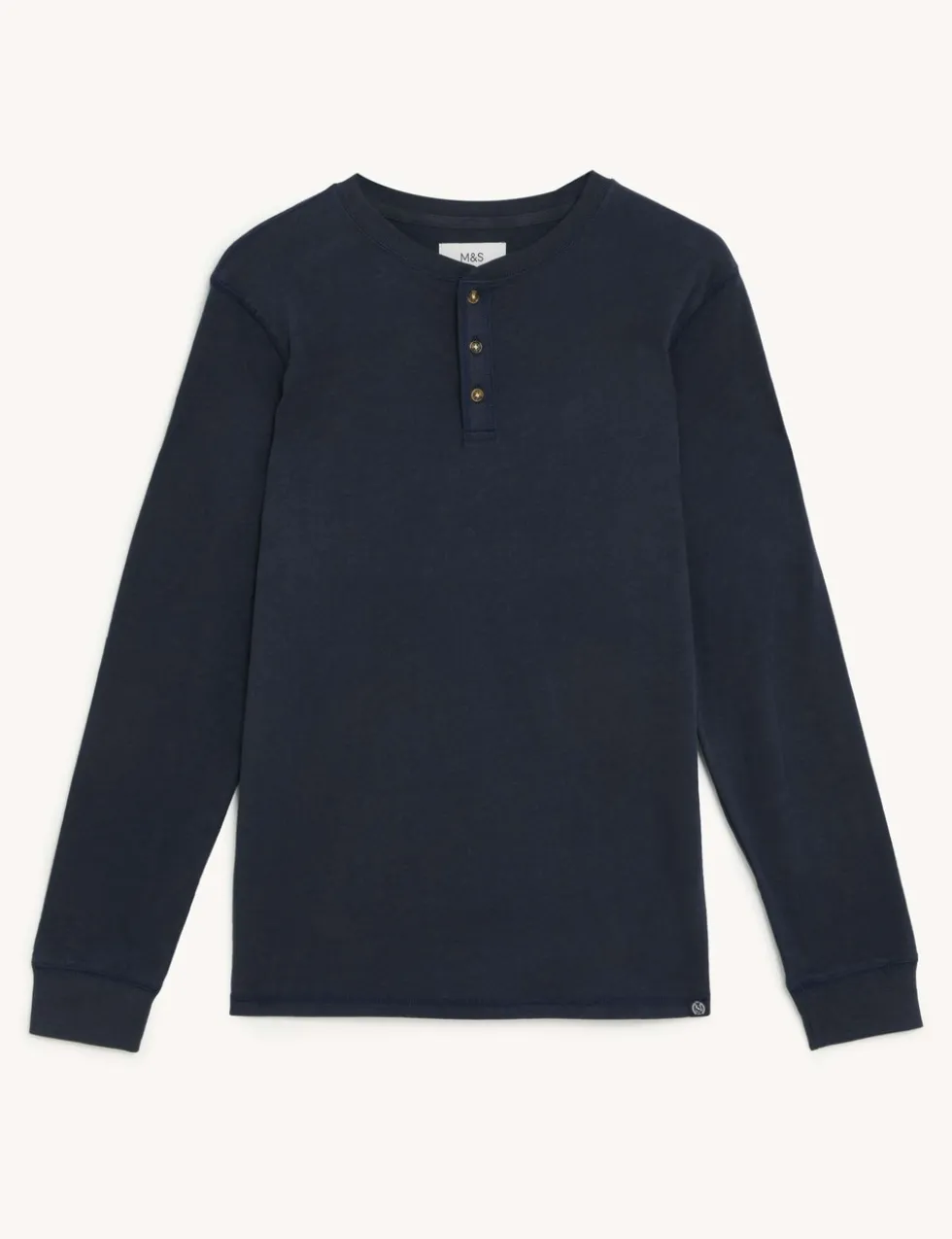 Brushed Cotton Crew Neck Henley T-Shirt