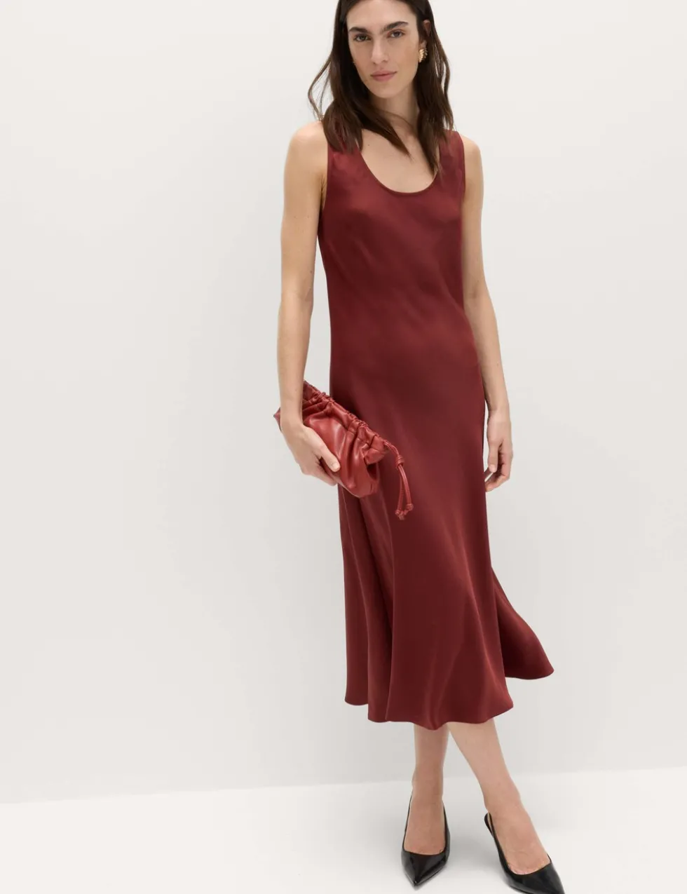 Built Up Satin Midi Column Dress