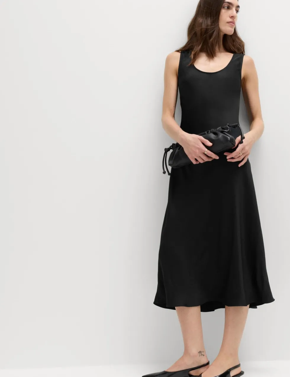 Built Up Satin Midi Column Dress