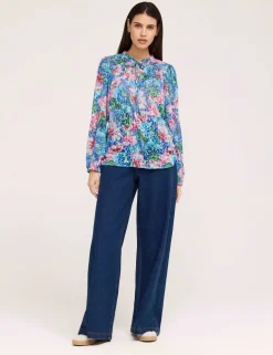 Burnout Jersey Floral Tie Neck Blouse
