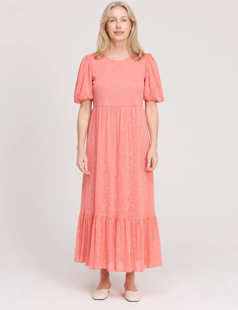 Burnout Jersey Midi Tiered Dress