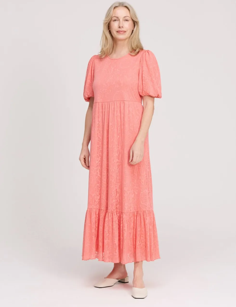 Burnout Jersey Midi Tiered Dress