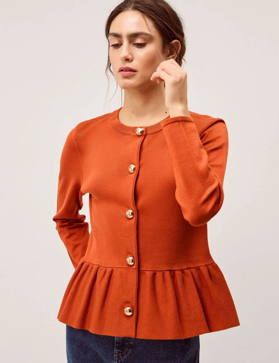 Button Front Longline Peplum Cardigan