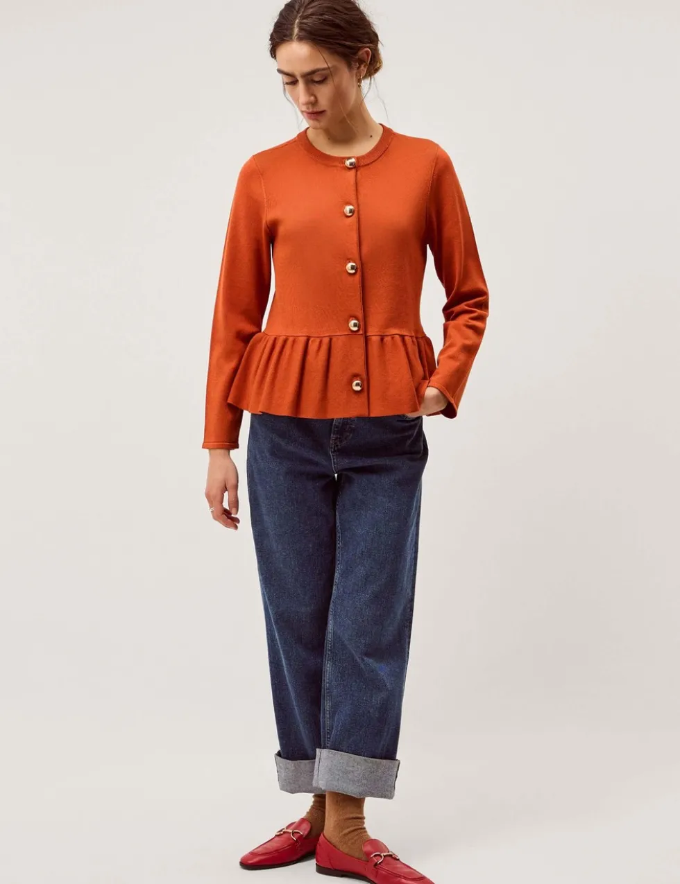 Button Front Longline Peplum Cardigan