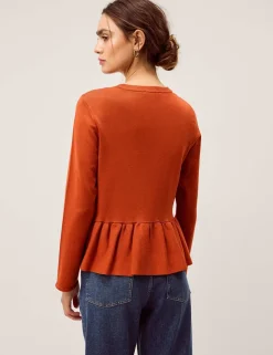 Button Front Longline Peplum Cardigan