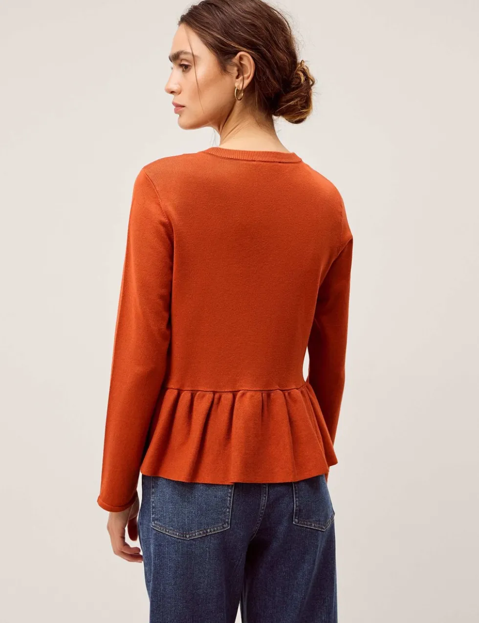 Button Front Longline Peplum Cardigan