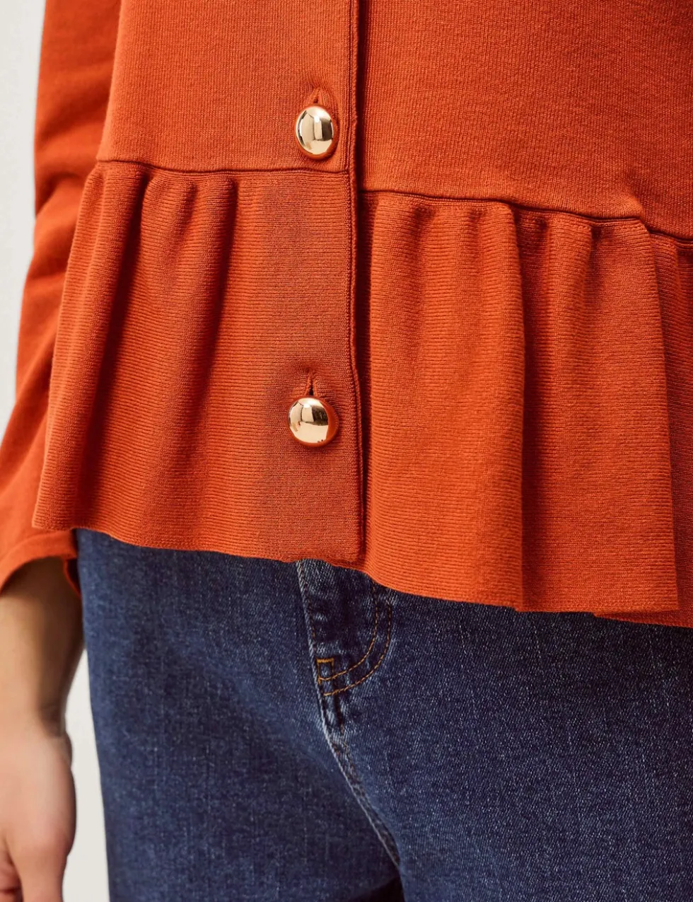 Button Front Longline Peplum Cardigan
