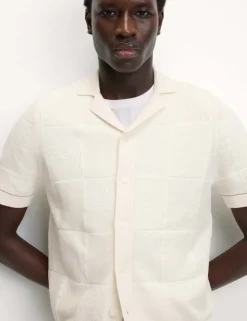 Button-Through Patchwork Knitted Polo Shirt