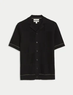 Button-Through Patchwork Knitted Polo Shirt