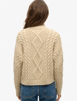 Cable Knit Funnel Neck Jumper with Wool
