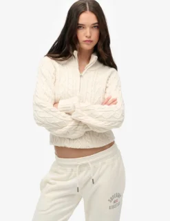 Cable Knit Half Zip Jumper with Wool
