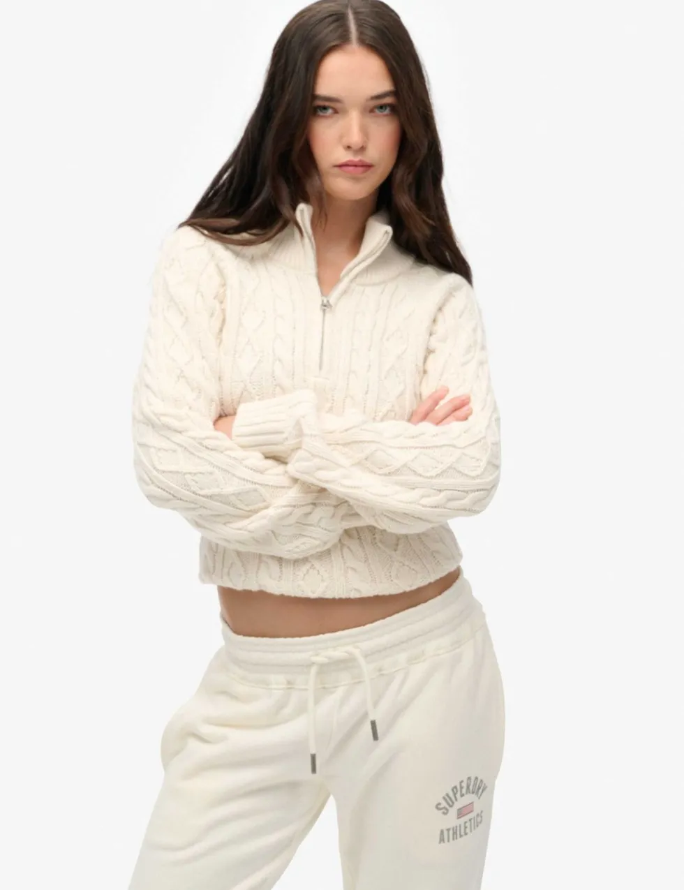 Cable Knit Half Zip Jumper with Wool