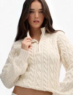 Cable Knit Half Zip Jumper with Wool