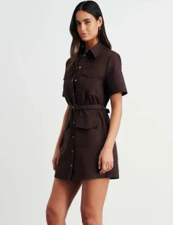 Canvas Belted Mini Shirt Dress