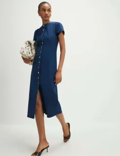 Cap Sleeve Button Through Midi Dress