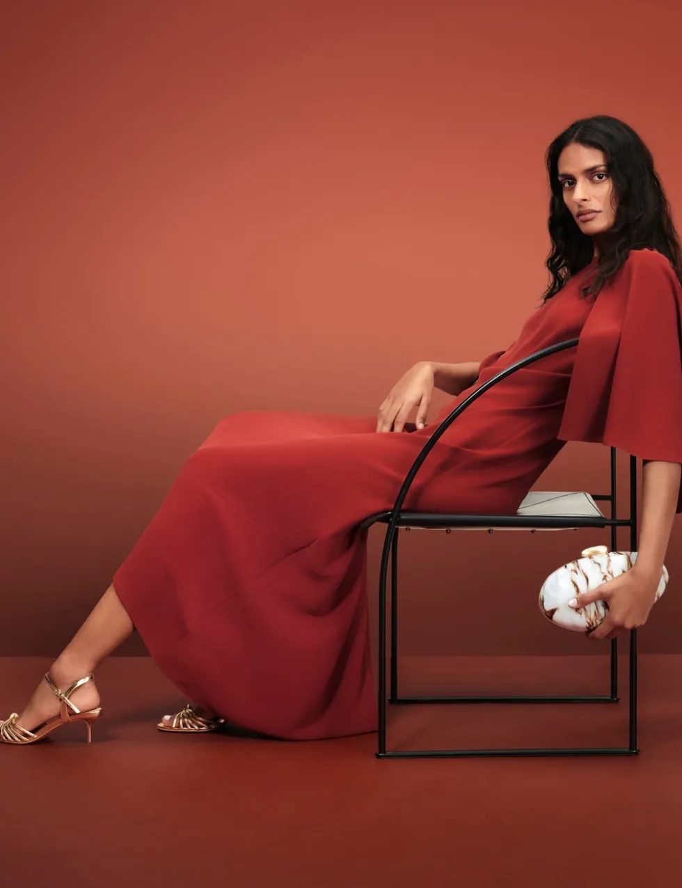 Cape Detail Midaxi Column Dress
