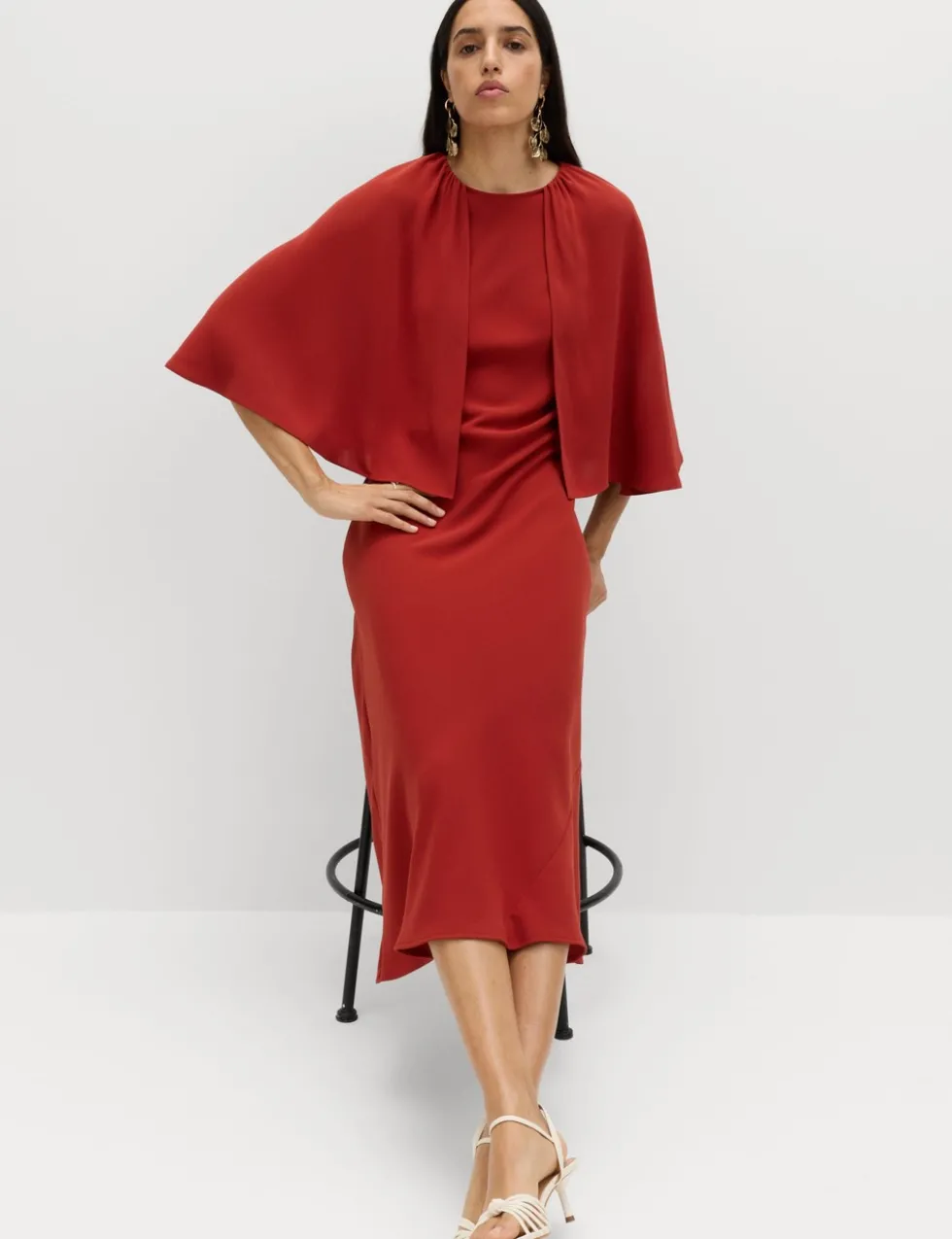 Cape Detail Midaxi Column Dress