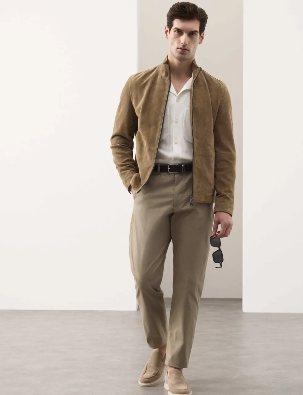 Cashmere Suede Funnel Neck Jacket