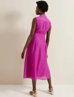 Checked Belted Midi Shirt Dress