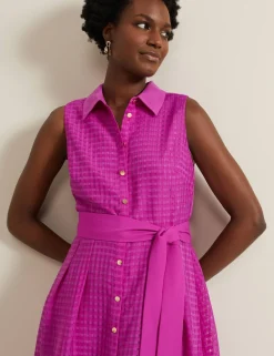 Checked Belted Midi Shirt Dress