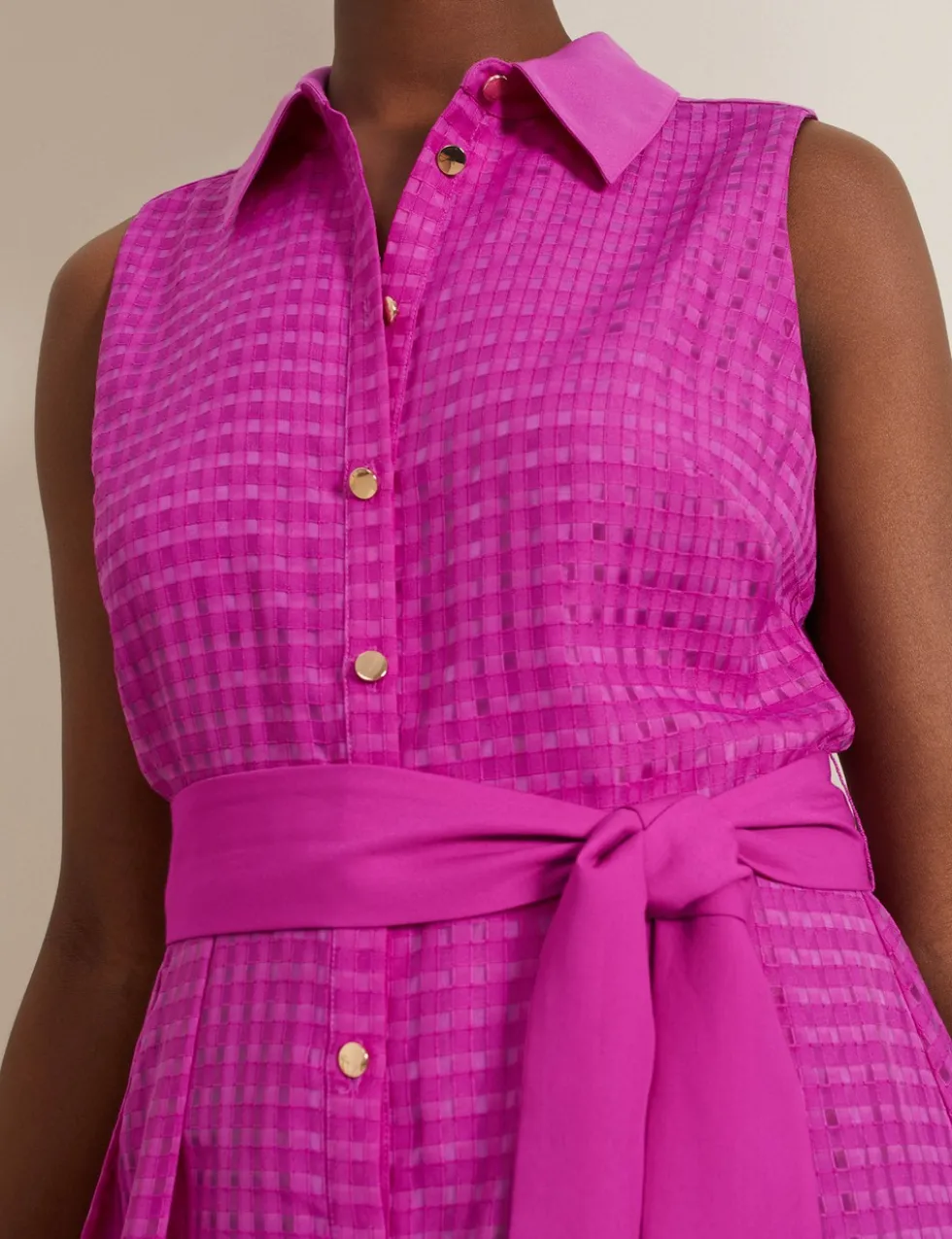 Checked Belted Midi Shirt Dress