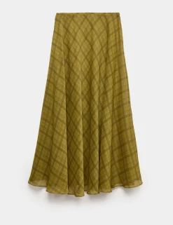 Checked Chiffon Midi A-Line Skirt