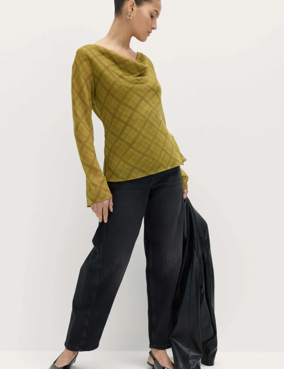 Checked Cowl Neck Top