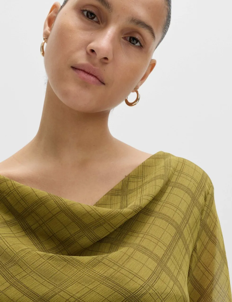 Checked Cowl Neck Top