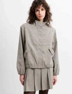 Checked Funnel Neck Bomber Jacket