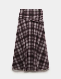 Checked Midi A-Line Skirt