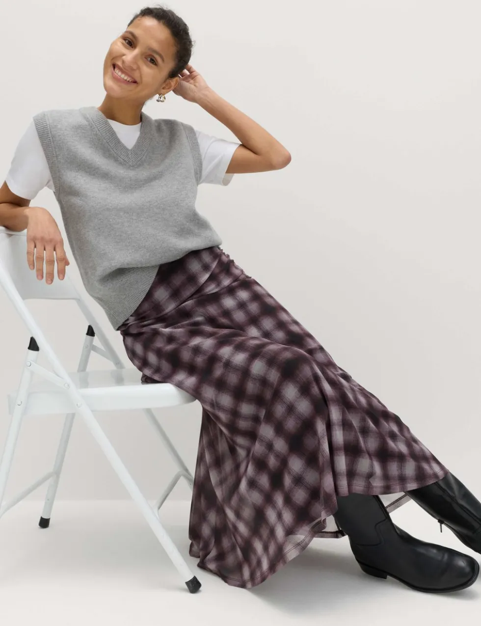Checked Midi A-Line Skirt