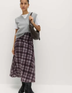 Checked Midi A-Line Skirt